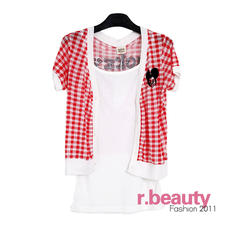 Spring new arrival 2011 women's spaghetti strap short-sleeve outerwear twinset 11176 11177 black red