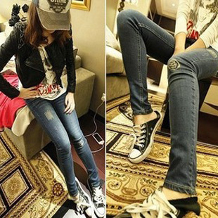 Spring new arrival 2013 retro embroidery finishing excellent design thin jeans female