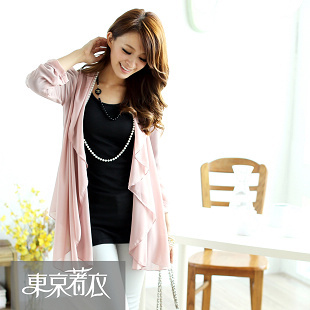 Spring new arrival 4.6 149 mayuki retrorse cufflinks open front chiffon cardigan 2013135