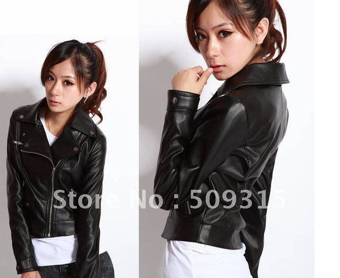 Spring New arrival fashion design women casual PU leather jacket lady long sleeve motorcycle short coat free shipping