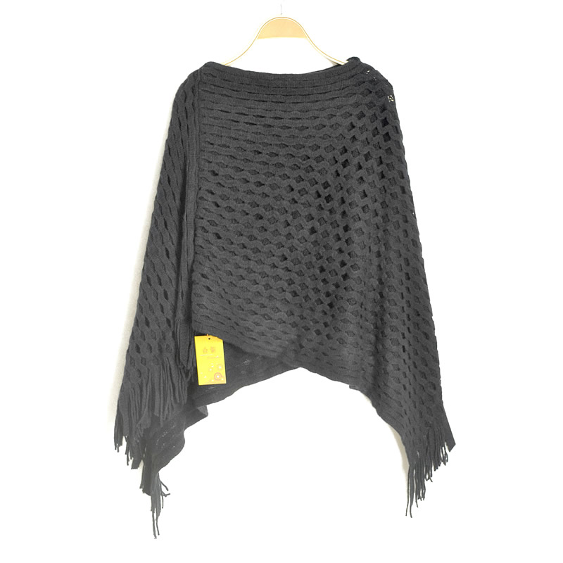 Spring new arrival loose plus size long design cloak fashion sweater female outerwear cutout tassel double layer cape