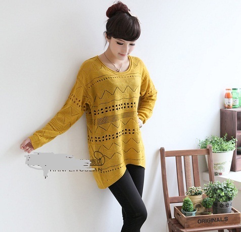 Spring new arrival solid color cutout o-neck batwing shirt sweater women knitwear 1202