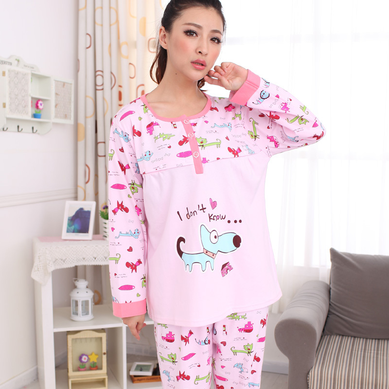 Spring new arrival women clothing nursing knitted cotton sleepwear women's long-sleeve set lounge Free delivery