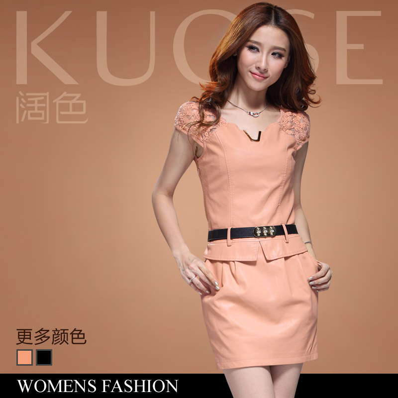 Spring new arrival women's b1209193 lace false leather second pieces one-piece dress