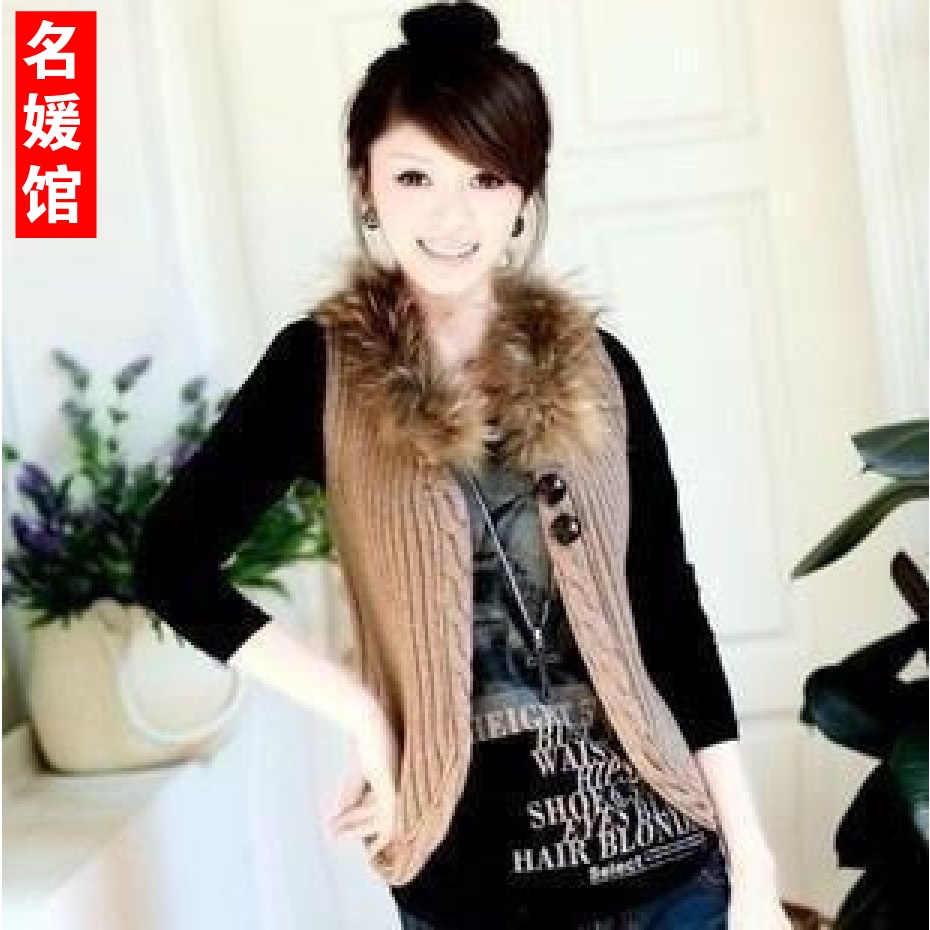 Spring new arrival women's casual vest fur collar cardigan shrug sweater vest outerwear