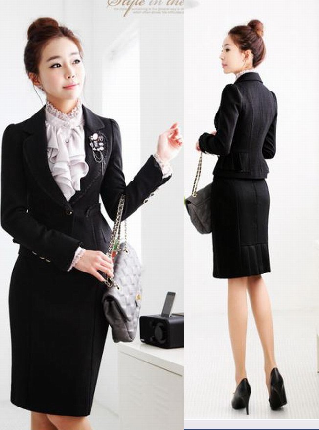 Spring ol work wear 2 piece set white-collar work wear half-length bag skirt set plus size