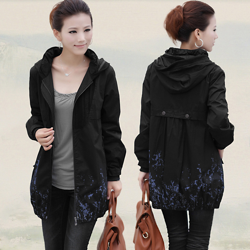 Spring outerwear  yarn decoration medium-long print outerwear jacket coat casual coat