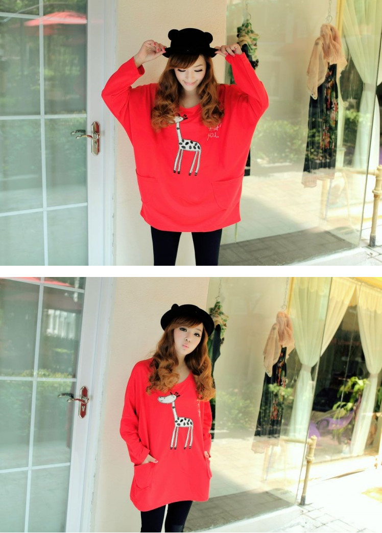 Spring plus size clothing applique loose long-sleeve T-shirt maternity clothing top