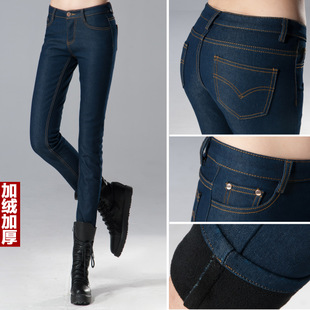 Spring plus velvet thickening jeans pencil pants plus size trousers warm pants boot cut jeans