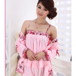 Spring rabbit sexy laciness spaghetti strap piece set 100% cotton long-sleeve sleepwear women's sleepwear lounge