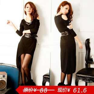 Spring sexy full dress strapless dovetail type japanned leather belt black one-piece dress