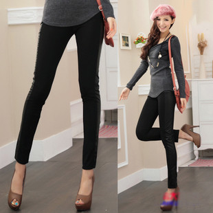 Spring sidepiece patchwork female legging faux leather patchwork skinny legging pants ankle length trousers female