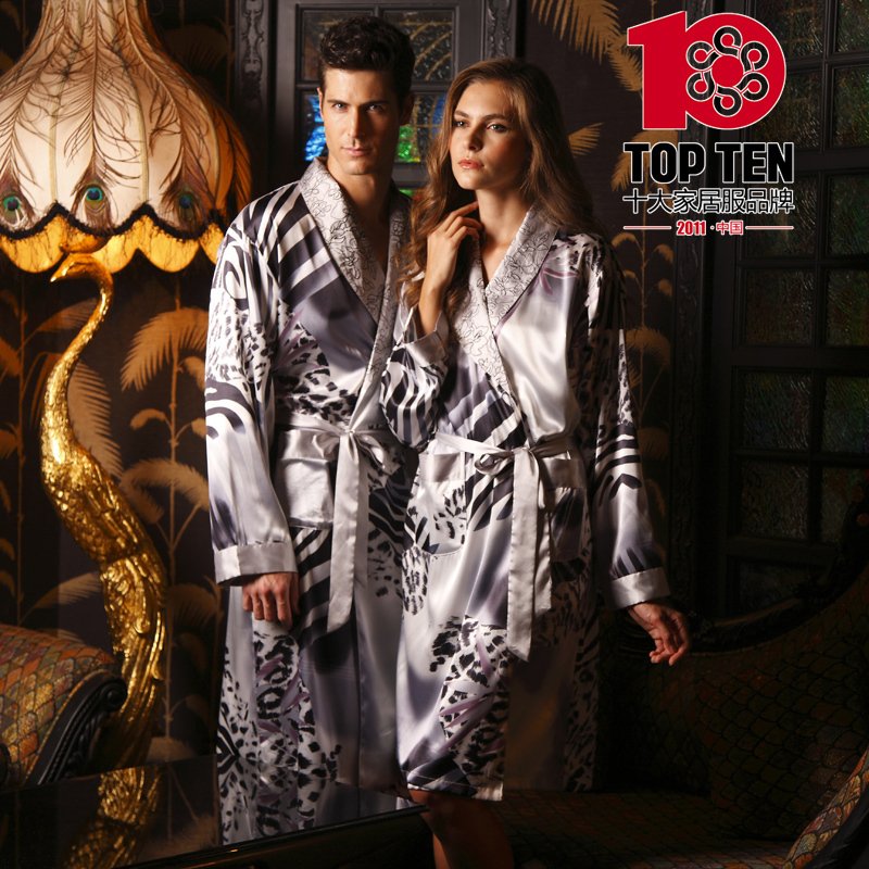 Spring silk lovers robe thin long-sleeve robe lovers robe silk sleepwear lounge