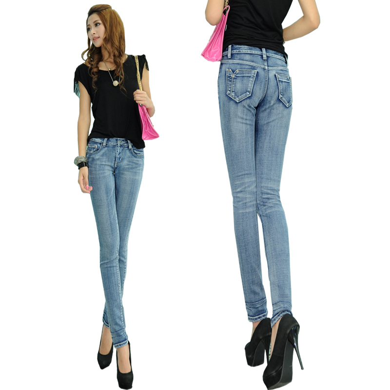 Spring slim water wash wearing white jeans female trousers pencil pants