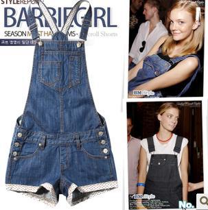 Spring/summer 2013 new han edition tide loose big yards and flanging suspenders cute denim shorts good quality wholesale