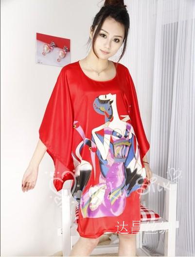 Spring summer autnmu and winter blending silk women's nightgown batwing shirt convoluting robe sleepwear lounge free shipping