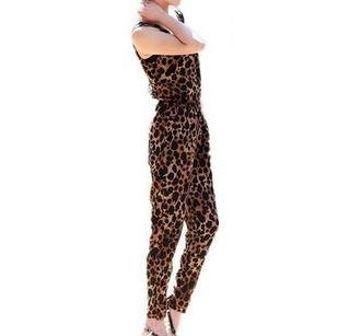 Spring/Summer Sexy Sleeveless Leopard Jumpsuit Brown Silk Floss Soft Average Size Lady Cloth