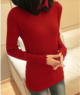 Spring sweet plus size clothing elastic basic shirt slim sweater peter pan collar solid color long-sleeve sweater