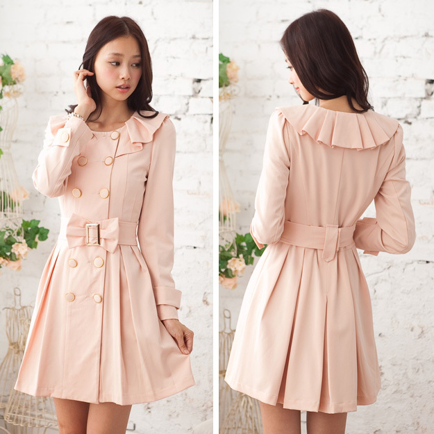 Spring sweet women's fashion clothes bow slim waist big skirt autumn and winter slim long trench design outerwear