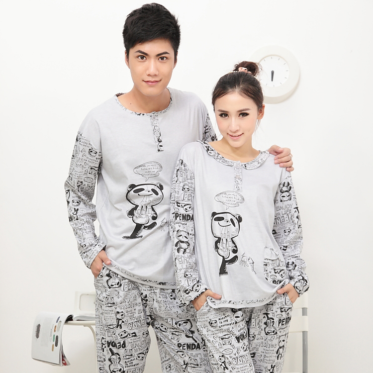 Spring thickening knitted  cotton long-sleeve sexy lovers set sleepwear casual lounge