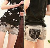 Spring trousers women's lace bags vintage retro finishing denim shorts duanku single-shorts