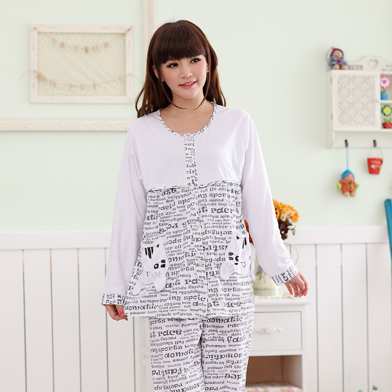 Spring Women long-sleeve 100% cotton sleepwear Women cartoon maternity nursing lounge set Free delivery