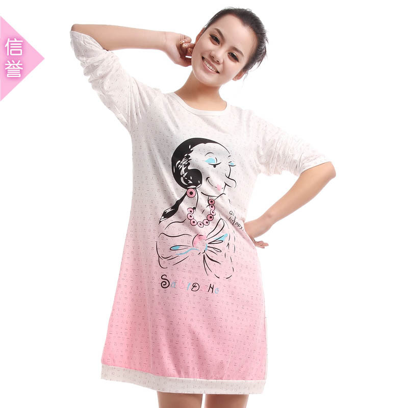 Spring women's cartoon oliver long-sleeve nightgown lovely sleepwear cotton nightgown lounge 794