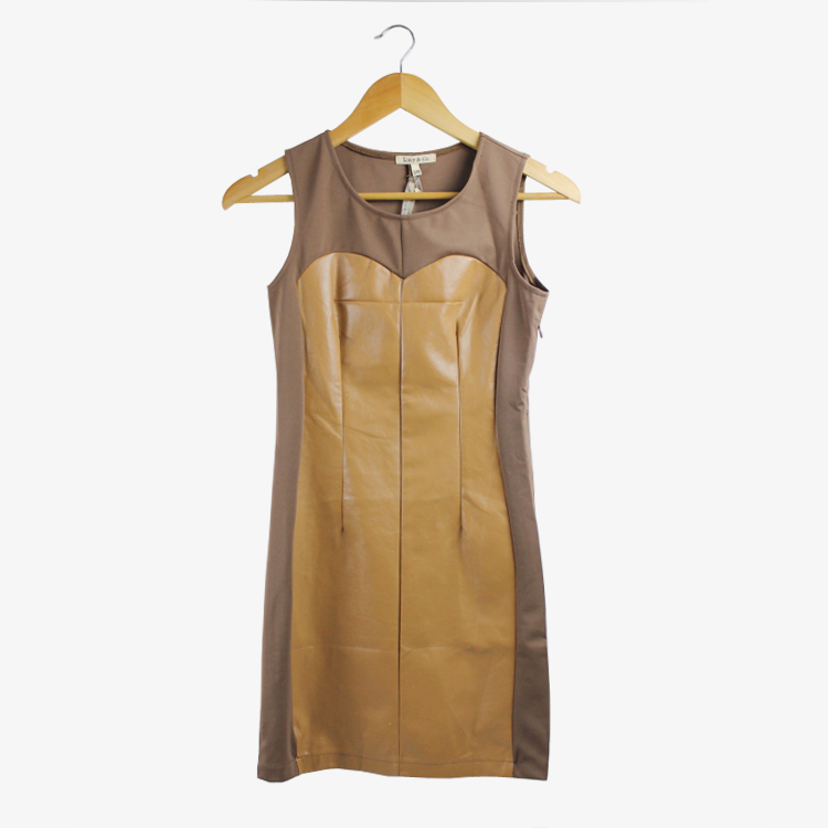 Spring women's fashion patchwork leather skirt slim basic sleeveless vest brief ol one-piece dress b70