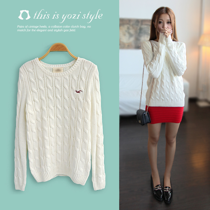 Spring women's fashion pullover medium-long long-sleeve twisted sweater female w-720