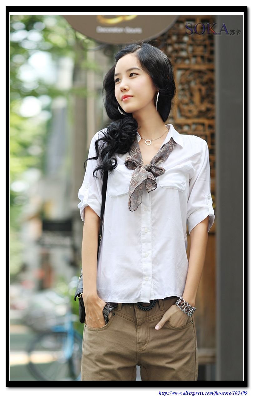 Spring  Women's  long  sleeve Cotton  Blouse  & Ladies' slim Cotton  Shirt  D-33