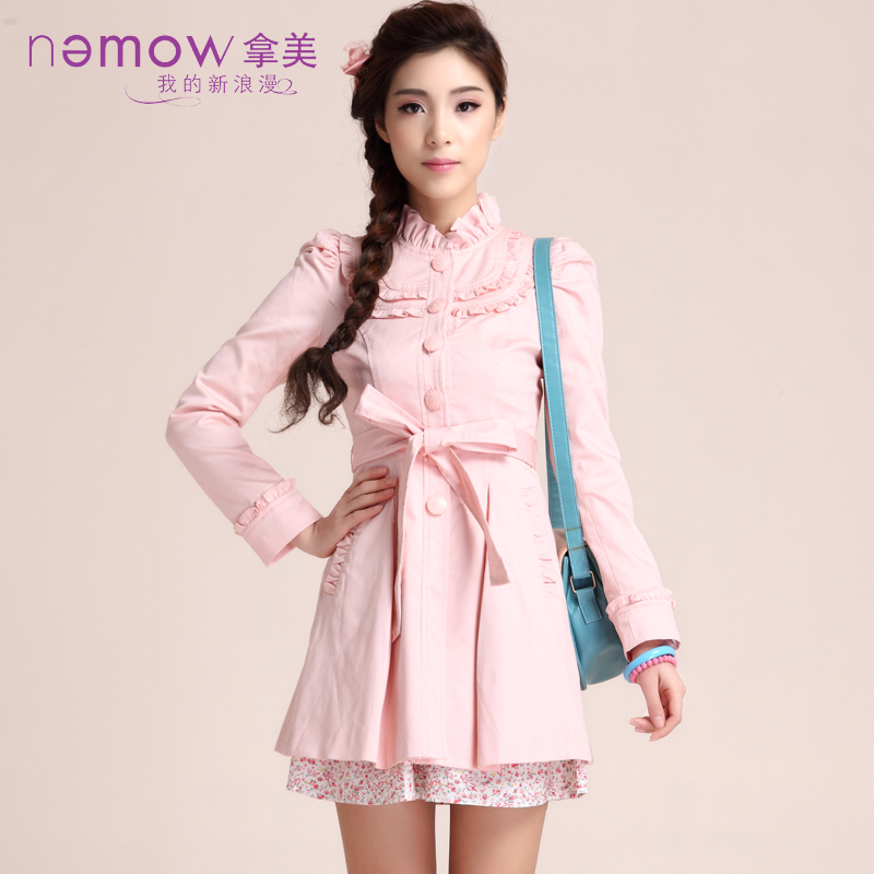 Spring women's lotus leaf stand collar trench female slim long-sleeve spring and autumn outerwear a2e050