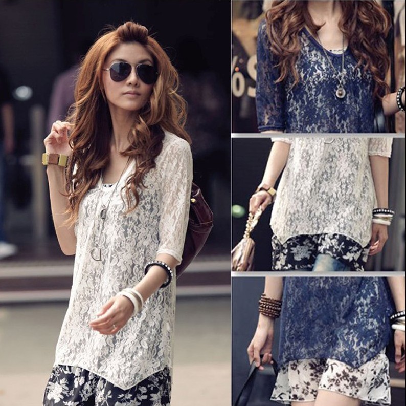 Spring women's plus size print shirt lace chiffon basic DUOYI 2013 spring one-piece dress