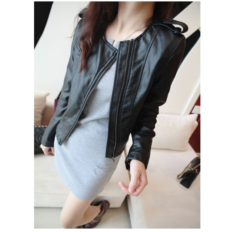 Spring women's short design small leather clothing water wash PU leather jacket fashion o-neck slim outerwear motorcycle jacket