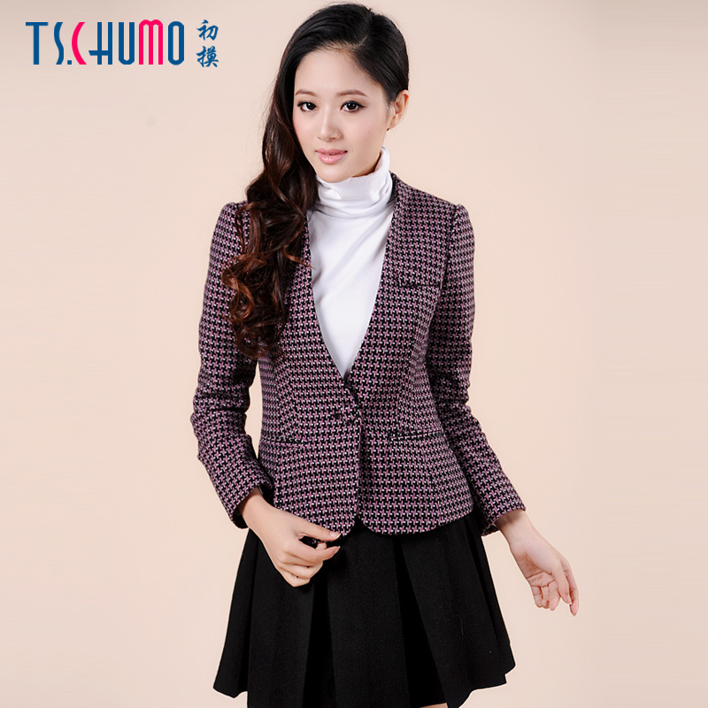 Square 2012 small plaid autumn and winter ol slim short jacket female fashion blazer