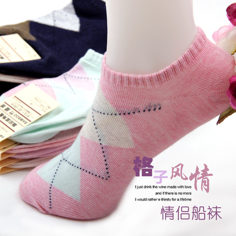 Square grid 100% cotton socks male women's lovers socks bamboo fibre sock slippers summer floor socks