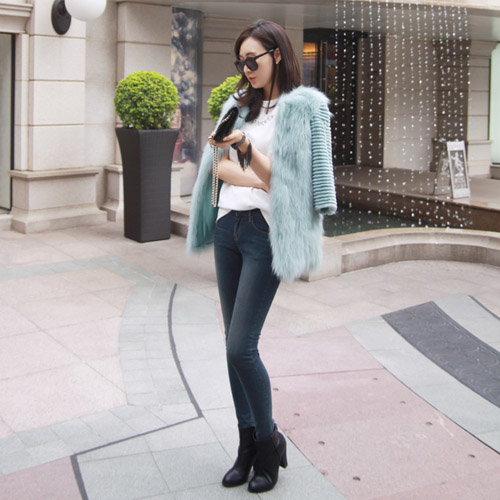 Sroom mint color fashion style rabbit fur fox fur coat mixed