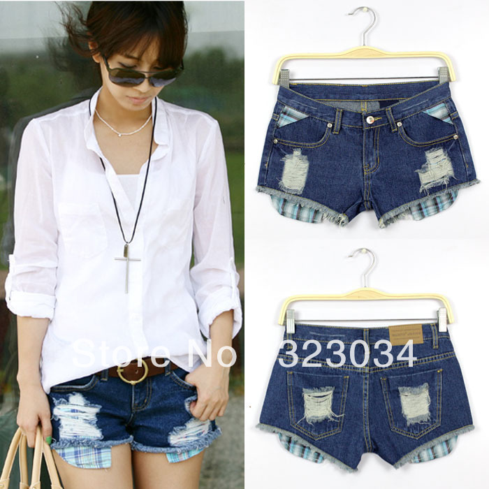 Ssy plaid pocket blue denim shorts