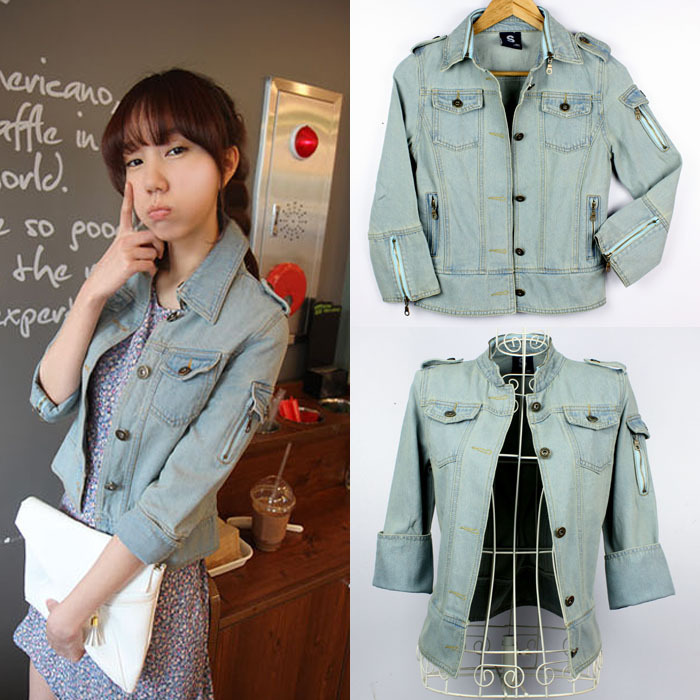 Ssy women's turn-down collar stand collar two ways denim outerwear female plus size outerwear female denim top 9976