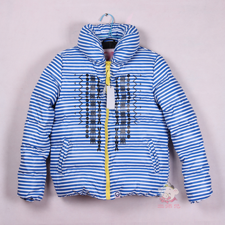 Stand collar blue stripe down coat