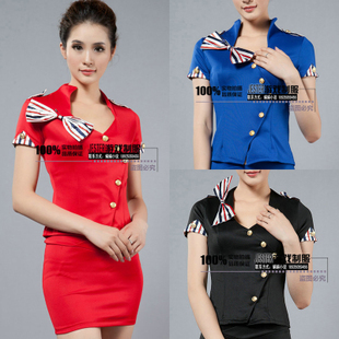 Stand collar bow stewardess uniforms set ol dress set ktv sauna, ms. service work clothes