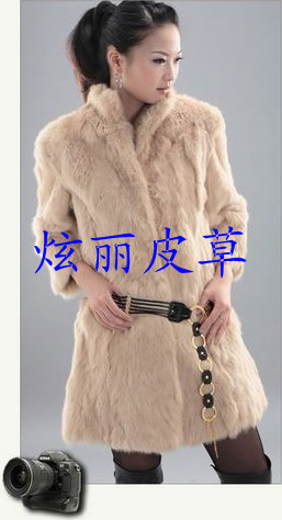 Stand collar short-sleeve medium-long rabbit fur slim outerwear fur overcoat