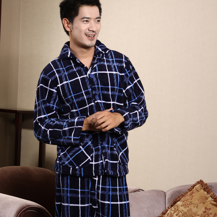 Standard at home autumn and winter thickening coral fleece sleepwear male lounge sleepwear twinset