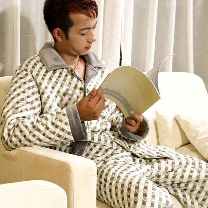 Standard at home male coral fleece cotton-padded sleepwear twinset shuiyi thickening cotton-padded lounge set