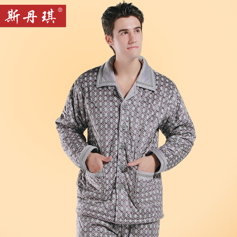 Standard at home winter thermal thickening super soft coral fleece cotton-padded sleepwear male coral fleece lounge