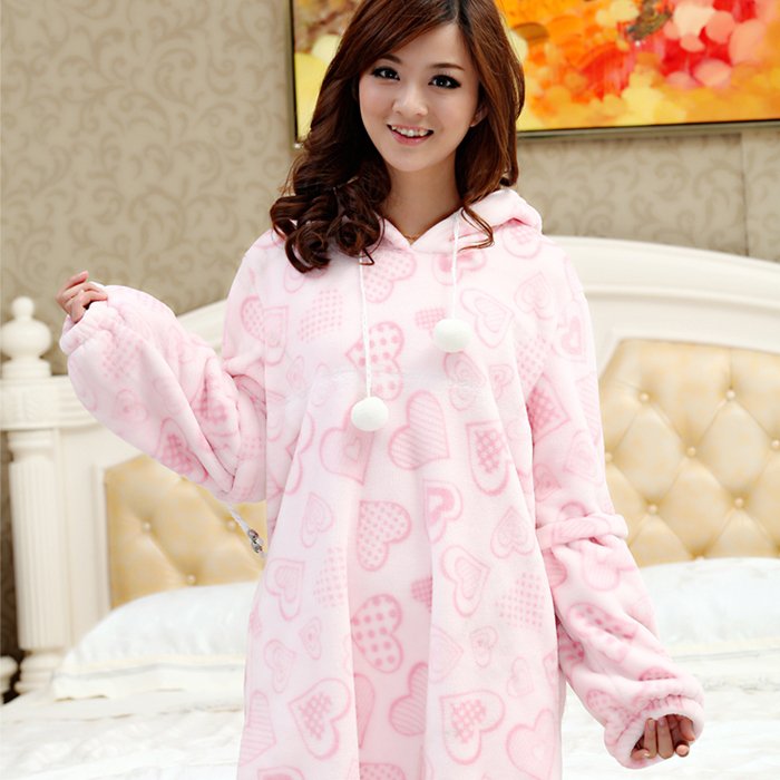 Standard spring lounge wincey pullover nightgown coral fleece with a hood nightgown female bathrobe robe at home service