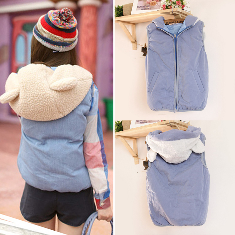 Star fashion cat ear blue thermal vest cotton-padded coat