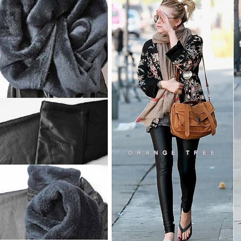 Star fashion faux leather mink velvet thickening legging ankle length trousers