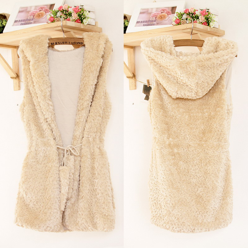 Star fashion thickening gentlewomen beige rabbit fur wool vest