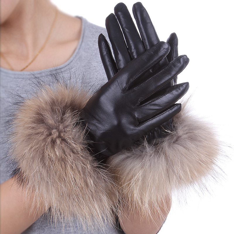 Star Foreign Trade Autumn and winter women's leather gloves winter oge ball sheepskin gloves thermal genuine leather gloves