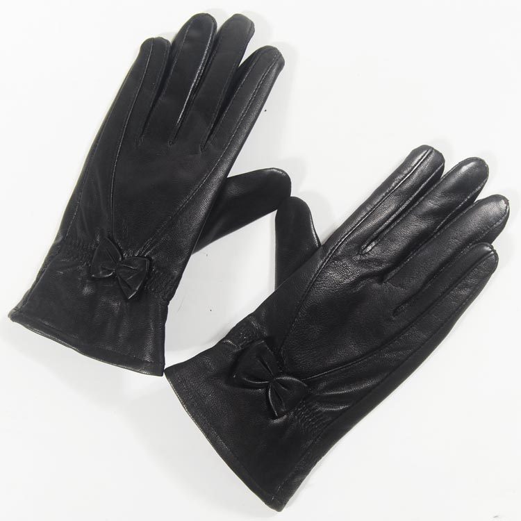 Star Foreign Trade Genuine leather gloves charming bow women's winter thermal fleece lined sheepskin gloves